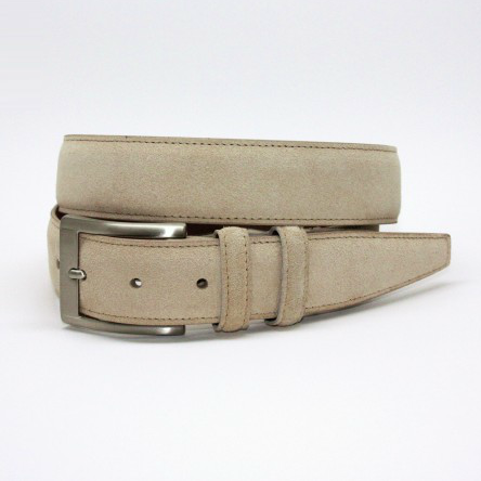 Torino Leather Italian Calf Suede Belt Sand | MensDesignerShoe.com