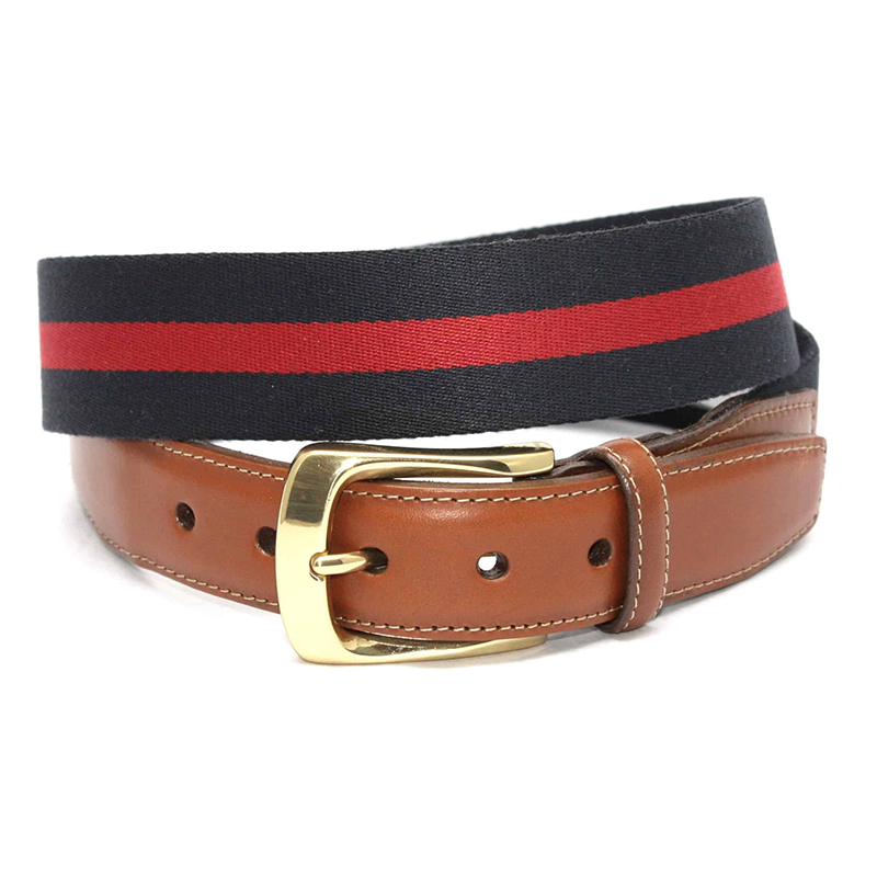 Torino Leather European Ribbed Stripe Surcingle Belt Navy Red ...