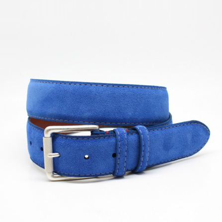 Torino Leather European Suede Belts Royal Blue | MensDesignerShoe.com