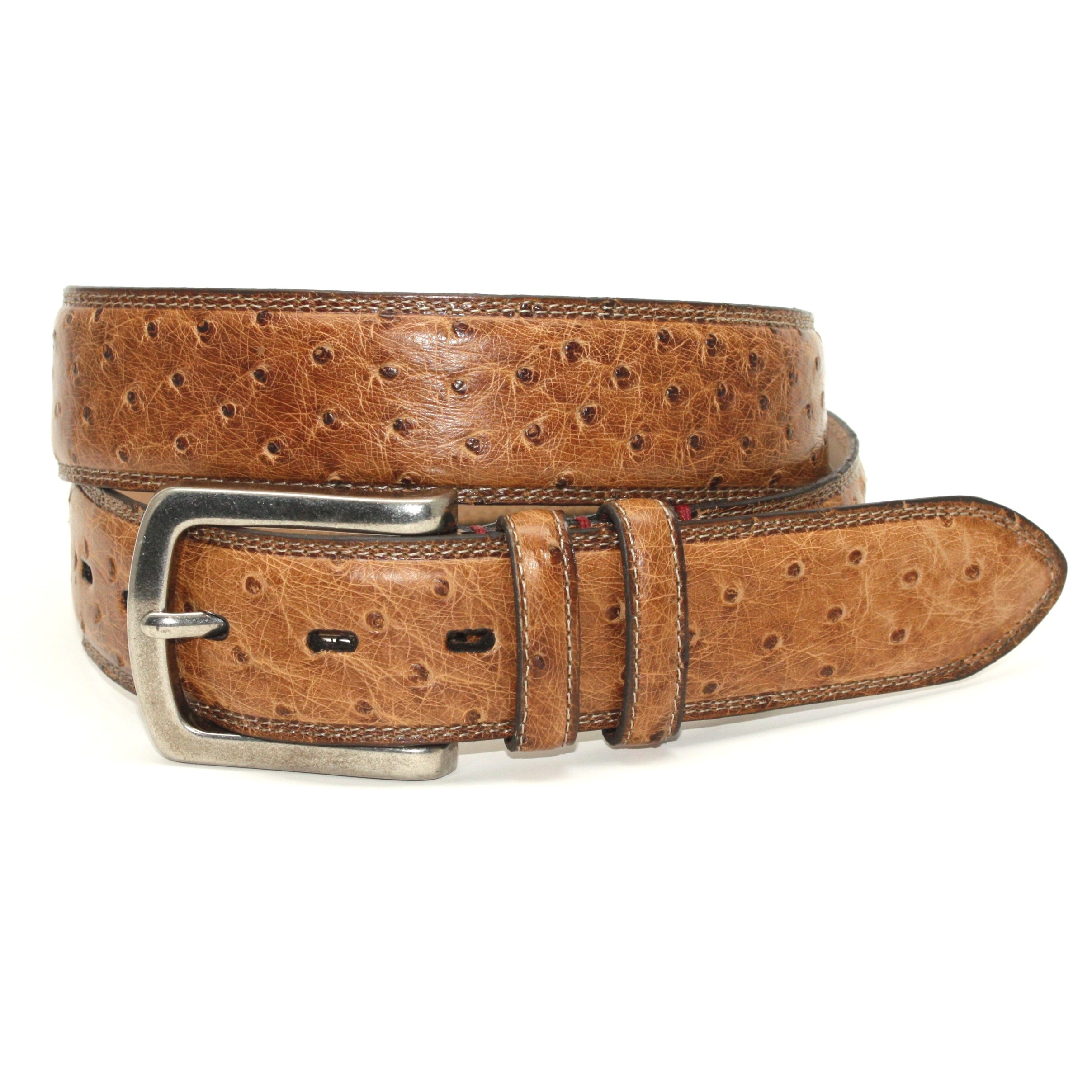 Torino Leather Genuine Ostrich Quill Belt Saddle | MensDesignerShoe.com