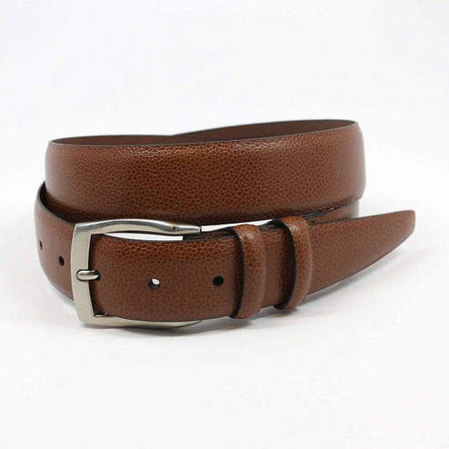 Torino Leather Soft Pebble Grain Calf Belt Cognac | MensDesignerShoe.com