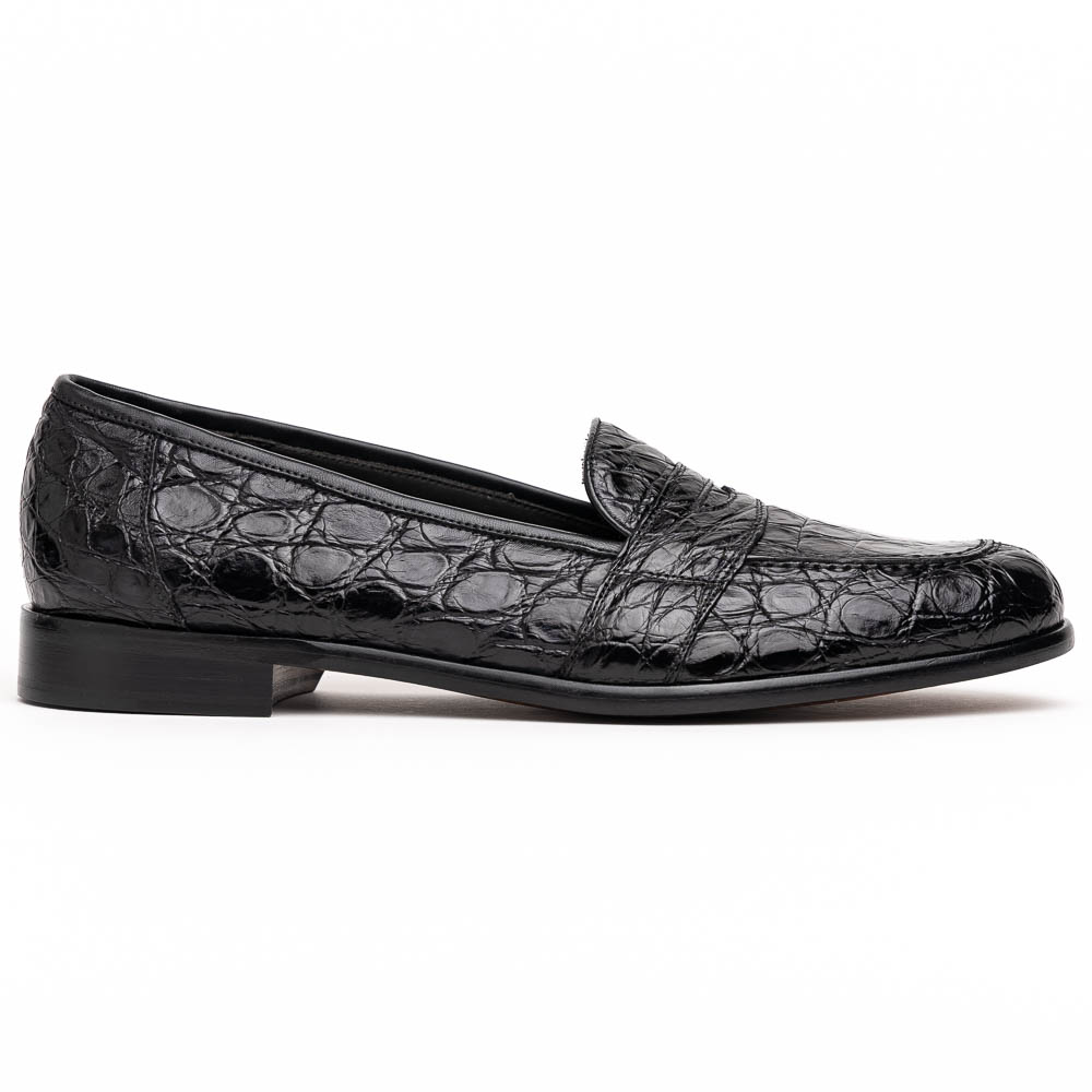 Zelli Da Vinci Cap Toe Crocodile Lace-Up Black | MensDesignerShoe.com