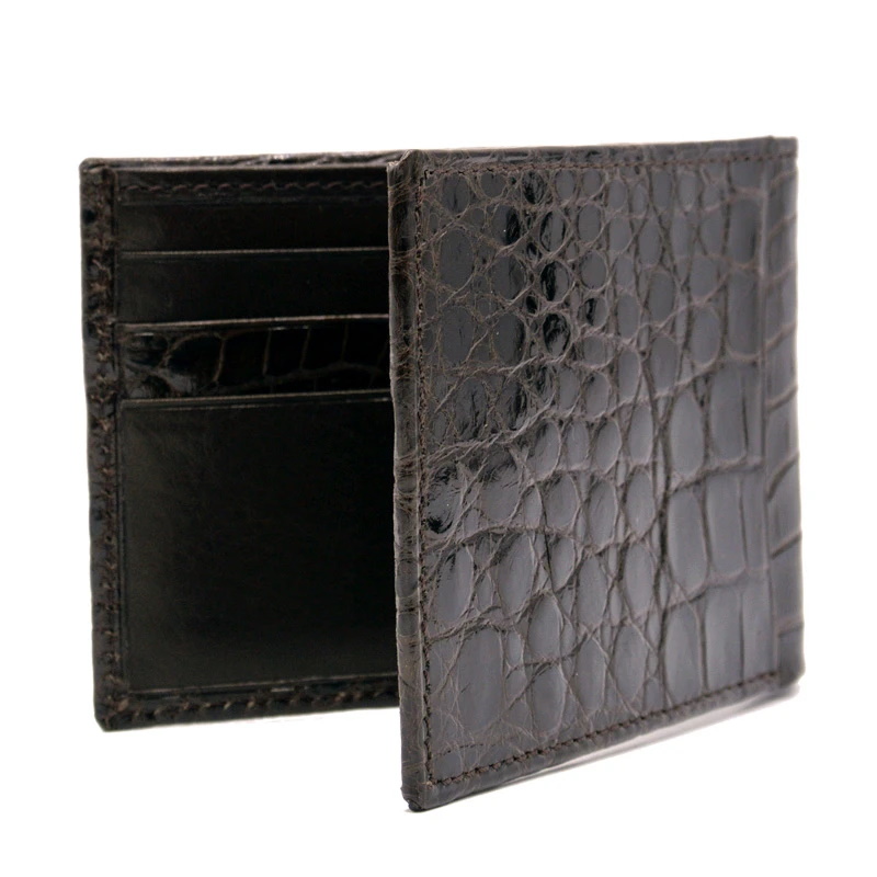 Zelli Caiman Crocodile Bi-Fold Wallet Nicotine | MensDesignerShoe.com