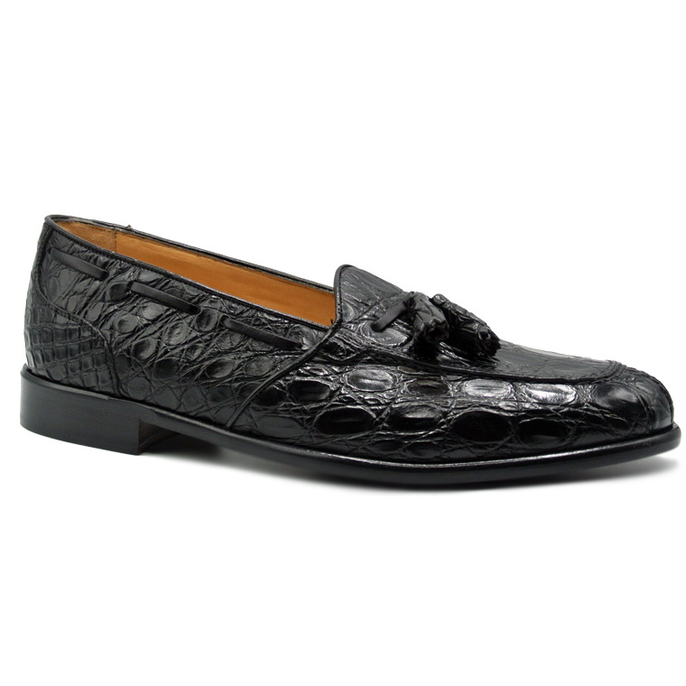 Zelli Franco Crocodile Tassel Loafers Black | MensDesignerShoe.com