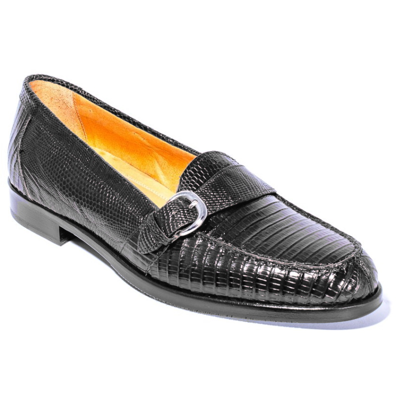 Zelli Orlando Lizard Monk Strap Shoes Black | MensDesignerShoe.com