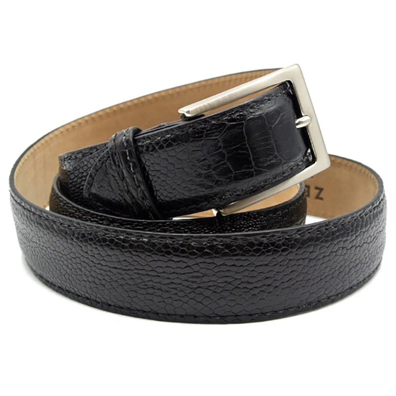 Zelli Ostrich Leg Belt Black | MensDesignerShoe.com