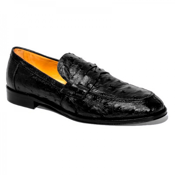 Zelli Ostrich Quill Penny Loafers Black | MensDesignerShoe.com